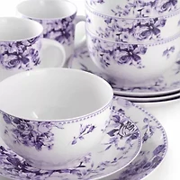 Elama Traditional Purple Rose 16-pc. Stoneware Dinnerware Set