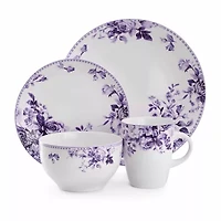 Elama Traditional Purple Rose 16-pc. Stoneware Dinnerware Set