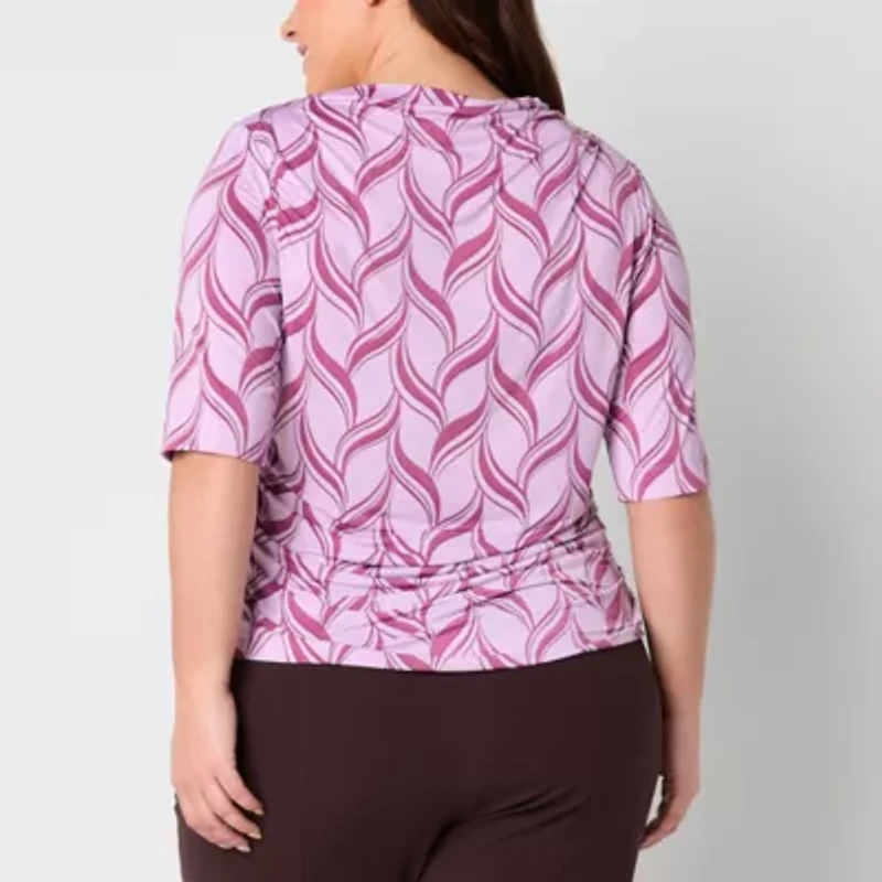 Worthington Womens Boat Neck Long Sleeve Plus Blouse