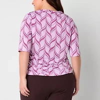 Worthington Womens Boat Neck Long Sleeve Plus Blouse