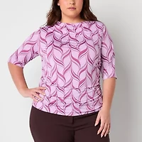 Worthington Womens Boat Neck Long Sleeve Plus Blouse