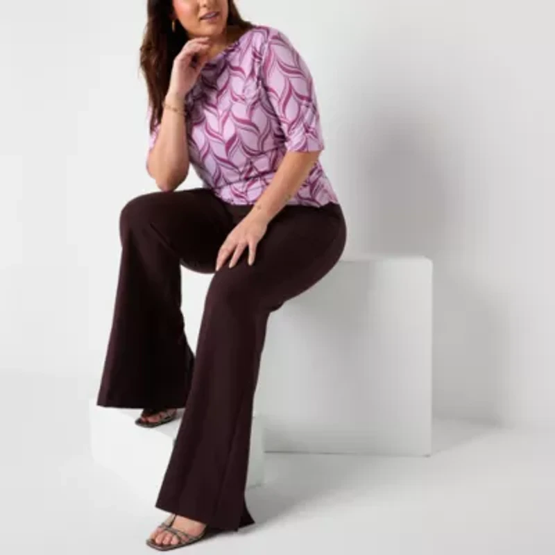 Worthington Womens Boat Neck Long Sleeve Plus Blouse