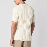 Arizona Mens Open Knit Button-Down Sweater Polo