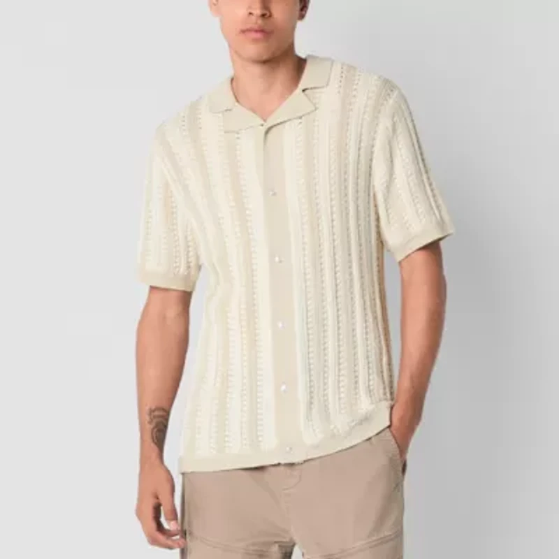 Arizona Mens Open Knit Button-Down Sweater Polo