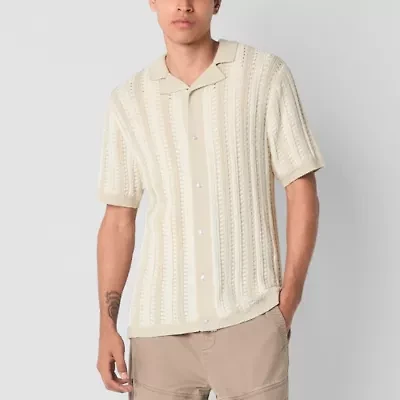 Arizona Mens Open Knit Button-Down Sweater Polo