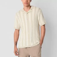 Arizona Mens Open Knit Button-Down Sweater Polo