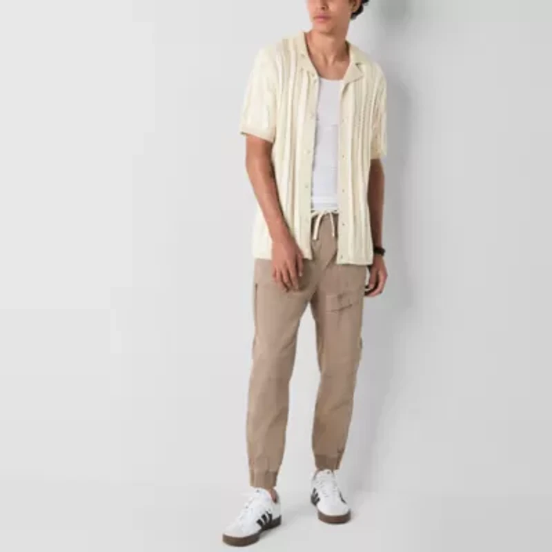 Arizona Mens Open Knit Button-Down Sweater Polo