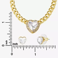 JS Jessica Simpson Gold Tone Collar Necklace & Stud Earring Womens Glass Heart 3-pc. Jewelry Set