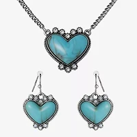 JS Jessica Simpson Silver Tone Pendant Necklace & Stud Earring Womens Multi Color Glass Heart 3-pc. Jewelry Set