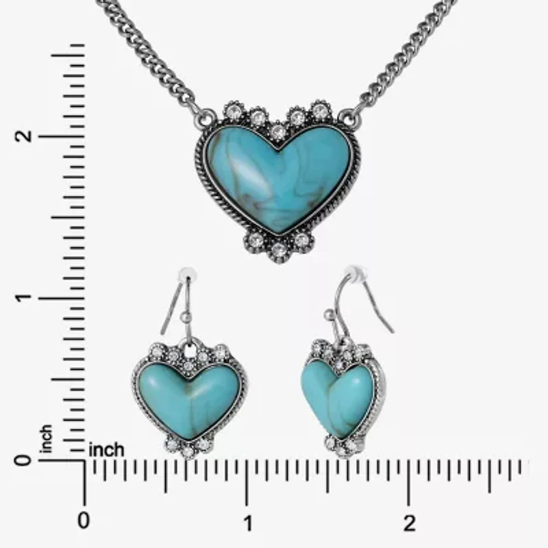 JS Jessica Simpson Silver Tone Pendant Necklace & Stud Earring Womens Multi Color Glass Heart 3-pc. Jewelry Set