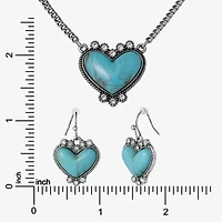 JS Jessica Simpson Silver Tone Pendant Necklace & Stud Earring Womens Multi Color Glass Heart 3-pc. Jewelry Set