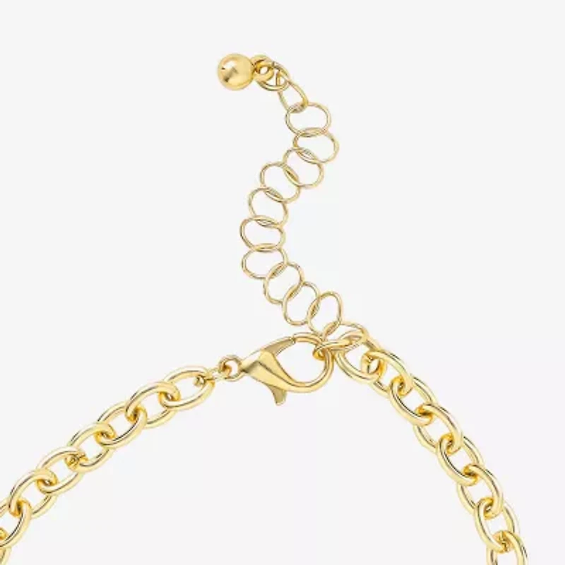 JS Jessica Simpson Gold Tone Charm Bracelet & Stud Earring Womens Multi Color Glass Simulated Pearl Cross 3-pc. Jewelry Set