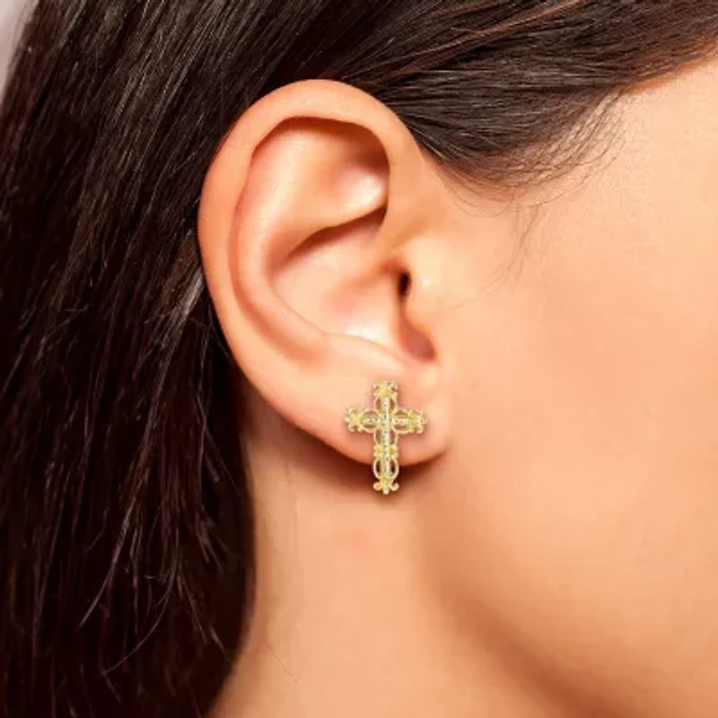 JS Jessica Simpson Gold Tone Charm Bracelet & Stud Earring Womens Multi Color Glass Simulated Pearl Cross 3-pc. Jewelry Set