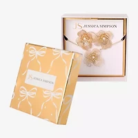 JS Jessica Simpson Gold Tone Pendant Necklace & Stud Earring Womens White Simulated Pearl Flower 3-pc. Jewelry Set
