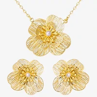 JS Jessica Simpson Gold Tone Pendant Necklace & Stud Earring Womens White Simulated Pearl Flower 3-pc. Jewelry Set