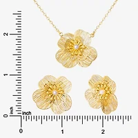 JS Jessica Simpson Gold Tone Pendant Necklace & Stud Earring Womens White Simulated Pearl Flower 3-pc. Jewelry Set