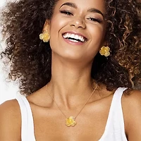 JS Jessica Simpson Gold Tone Pendant Necklace & Stud Earring Womens White Simulated Pearl Flower 3-pc. Jewelry Set