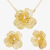 JS Jessica Simpson Gold Tone Pendant Necklace & Stud Earring Womens White Simulated Pearl Flower 3-pc. Jewelry Set