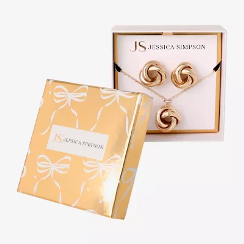 JS Jessica Simpson Gold Tone Pendant Necklace & Stud Earring Womens Knot 3-pc. Jewelry Set