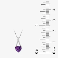 Womens Lab Created Purple Amethyst Sterling Silver Heart 18 Inch Pendant Necklace