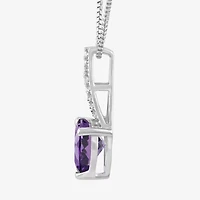 Womens Lab Created Purple Amethyst Sterling Silver Heart 18 Inch Pendant Necklace