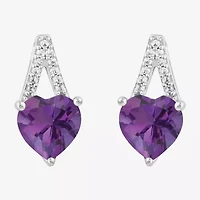 Womens Lab Created Purple Amethyst Sterling Silver Heart Drop Earrings
