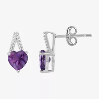 Womens Lab Created Purple Amethyst Sterling Silver Heart Drop Earrings