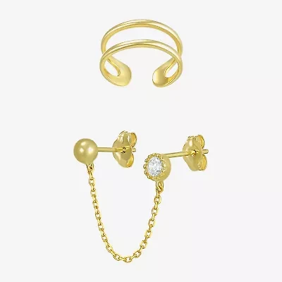 Gold Addiction Womens Cubic Zirconia 10K Gold 2 Pair Earring Set