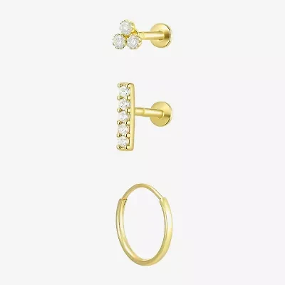 Gold Addiction Womens Cubic Zirconia 10K Gold 3 Pair Earring Set