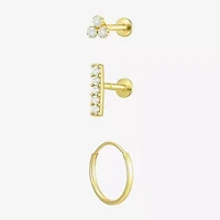 Gold Addiction Womens Cubic Zirconia 10K Gold 3 Pair Earring Set