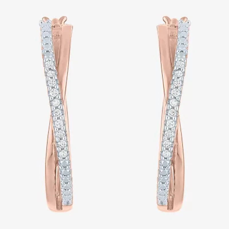 (G-H / Si2-I1) Womens 1/10 CT. T.W. Lab Grown White Diamond 14K Rose Gold Over Silver 26mm Hoop Earrings