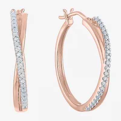 (G-H / Si2-I1) Womens 1/10 CT. T.W. Lab Grown White Diamond 14K Rose Gold Over Silver 26mm Hoop Earrings