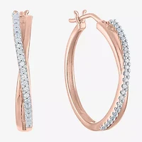 (G-H / Si2-I1) Womens 1/10 CT. T.W. Lab Grown White Diamond 14K Rose Gold Over Silver 26mm Hoop Earrings