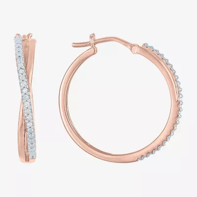 (G-H / Si2-I1) Womens 1/10 CT. T.W. Lab Grown White Diamond 14K Rose Gold Over Silver 26mm Hoop Earrings