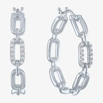 Diamond Addiction (G-H / Si2-I1) Womens 1/10 CT. T.W. Lab Grown White Diamond Sterling Silver 25.4mm Hoop Earrings