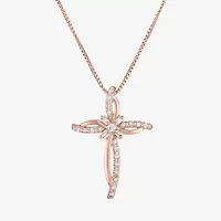 Womens 1/10 CT. T.W. Natural White Diamond 14K Rose Gold Over Silver Cross 18 Inch Pendant Necklace