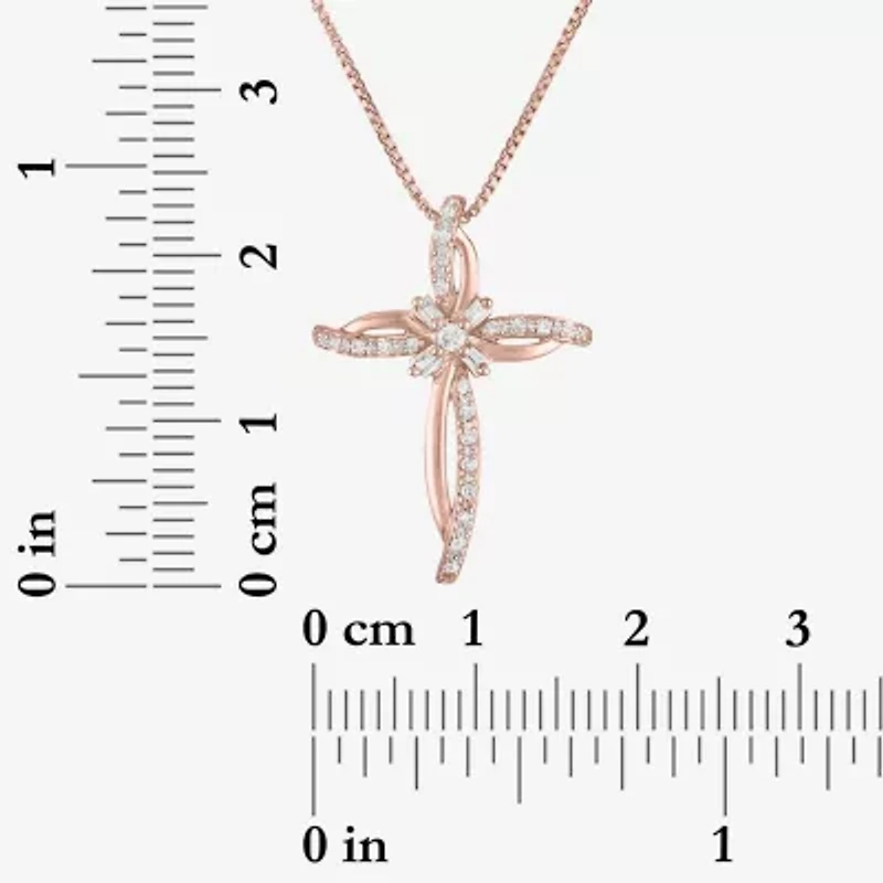 Womens 1/10 CT. T.W. Natural White Diamond 14K Rose Gold Over Silver Cross 18 Inch Pendant Necklace