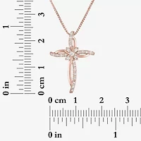 Womens 1/10 CT. T.W. Natural White Diamond 14K Rose Gold Over Silver Cross 18 Inch Pendant Necklace