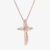 Womens 1/10 CT. T.W. Natural White Diamond 14K Rose Gold Over Silver Cross 18 Inch Pendant Necklace