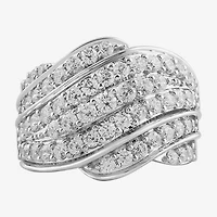 (I / I2) Womens 2 CT.T.W. Lab Grown White Diamond Sterling Silver Round Cluster Crossover Cocktail Ring