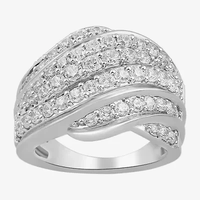 (I / I2) Womens 2 CT.T.W. Lab Grown White Diamond Sterling Silver Round Cluster Crossover Cocktail Ring