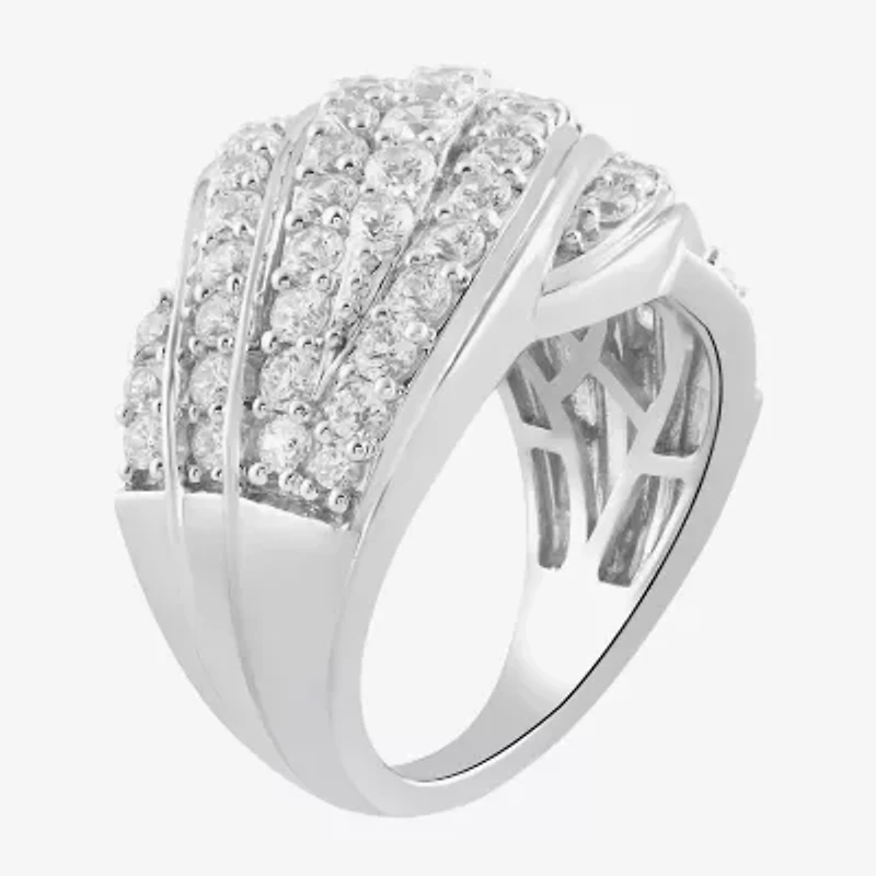 (I / I2) Womens 2 CT.T.W. Lab Grown White Diamond Sterling Silver Round Cluster Crossover Cocktail Ring
