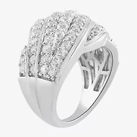 (I / I2) Womens 2 CT.T.W. Lab Grown White Diamond Sterling Silver Round Cluster Crossover Cocktail Ring