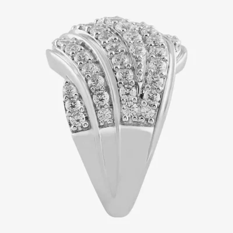 (I / I2) Womens 2 CT.T.W. Lab Grown White Diamond Sterling Silver Round Cluster Crossover Cocktail Ring