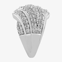 (I / I2) Womens 2 CT.T.W. Lab Grown White Diamond Sterling Silver Round Cluster Crossover Cocktail Ring