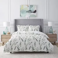 Pointehaven Eucalyptus Digital Print Button Closure Duvet Cover Set