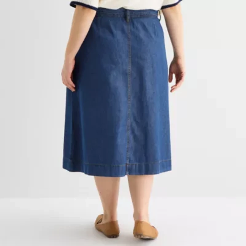 St. John's Bay Womens Plus High Rise Midi A-Line Skirt