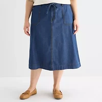 St. John's Bay Womens Plus High Rise Midi A-Line Skirt