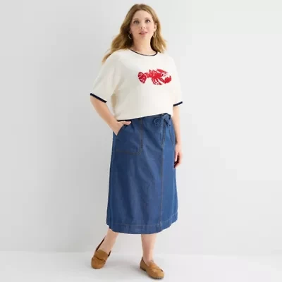 St. John's Bay Womens Plus High Rise Midi A-Line Skirt