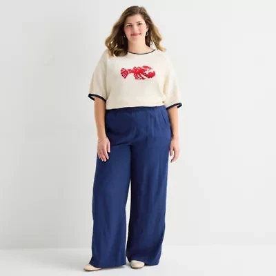 St. John's Bay Womens Plus Wide Leg Pull-On Pant